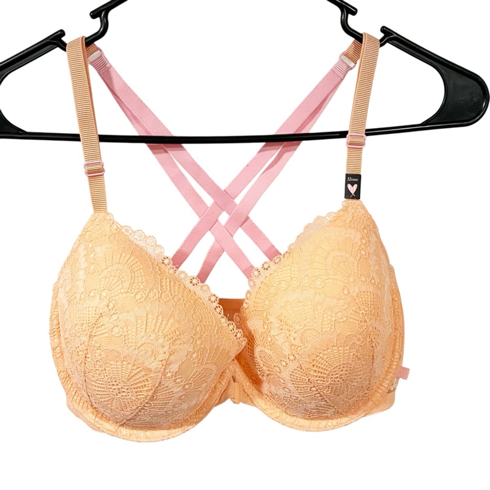 Victorias Secret Peach Lace Multi Strap Demi Bra Size 32DDD NEW